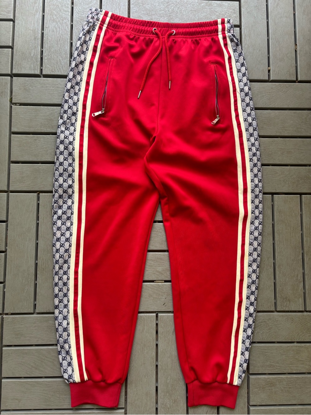 Gucci Red Track Pants with Monogram Side Panels